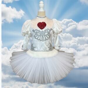 VTG Handmade Cupid Fairy Embellished Rhinestone Fur Top w/Wings Costume Girls XL